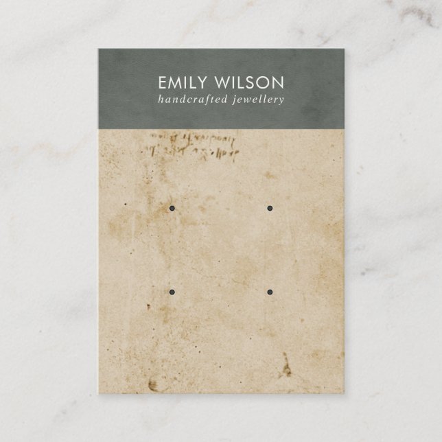 GREY OLD PAPER TEXTURE 2 STUD EARRING DISPLAY BUSINESS CARD (Front)