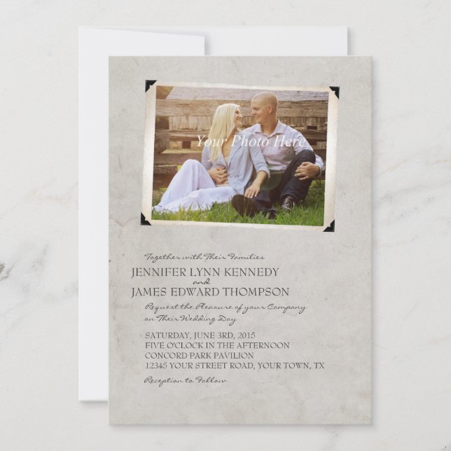 Grey Old Photo Album Page Wedding Invitations (Front)