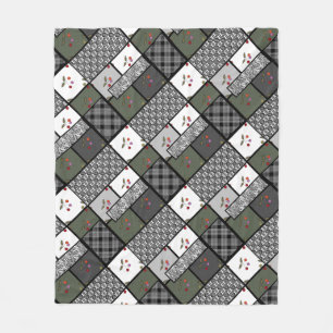 Grey Olive rustic patchwork pattern Fleece Blanket