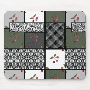 Grey Olive rustic patchwork pattern Mouse Mat