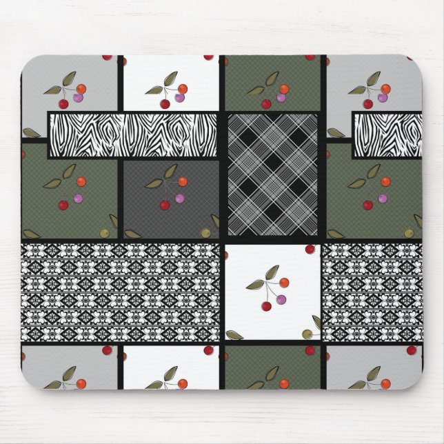 Grey Olive rustic patchwork pattern Mouse Mat (Front)