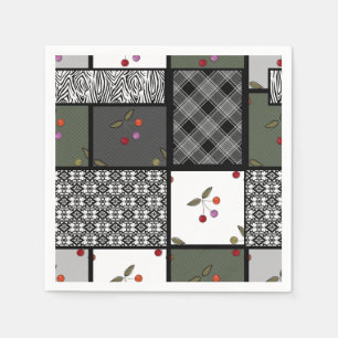Grey Olive rustic patchwork pattern Napkin
