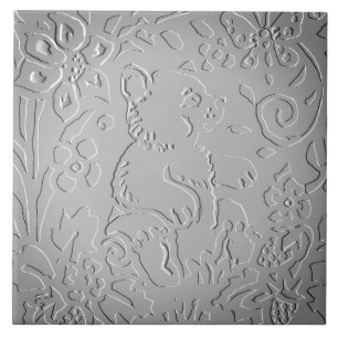 Grey Ombre Bear Woodland Embossed Floral Nature Tile