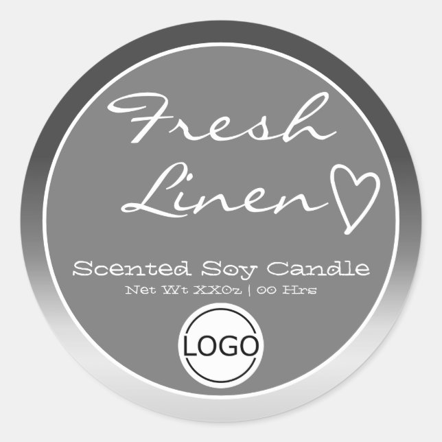 Grey Ombre Circle Logo Template Soy Candle Label (Front)