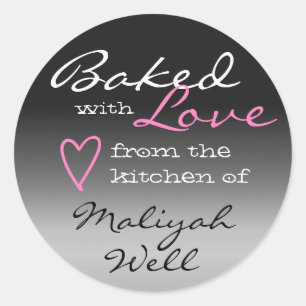 Grey Ombre Gradience Baked with Love Heart Pink  Classic Round Sticker