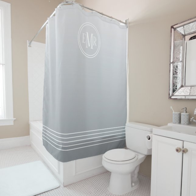 Grey Ombre Monogrammed Shower Curtain (In Situ)