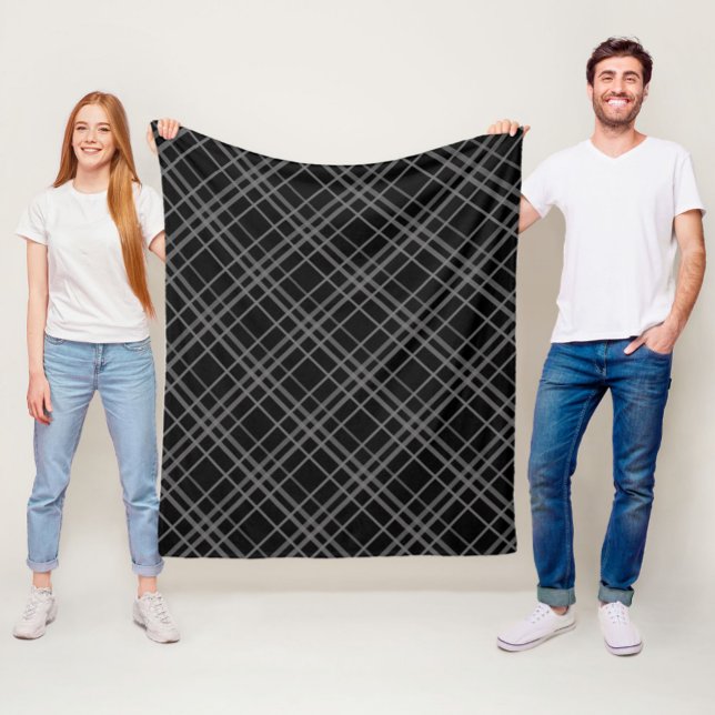 Grey On Black Tartan Plaid Pattern Design  Fleece Blanket (Creator Uploaded)