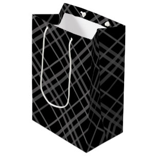 Grey On Black Tartan Plaid Pattern Design Medium Gift Bag