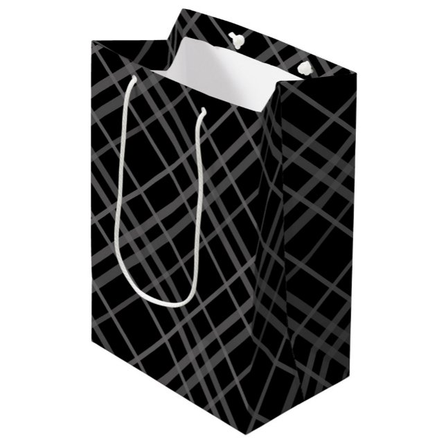 Grey On Black Tartan Plaid Pattern Design  Medium Gift Bag (Creator Uploaded)