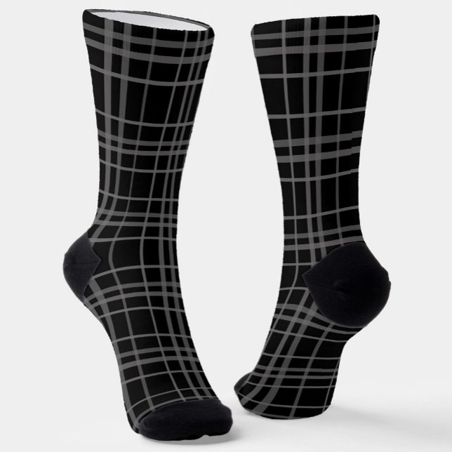 Grey On Black Tartan Plaid Pattern Design  Socks (Creator Uploaded)