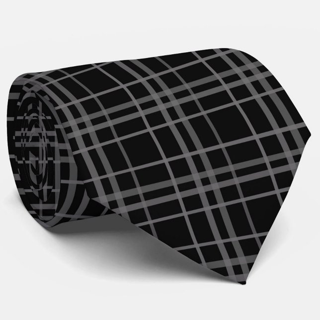 Grey On Black Tartan Plaid Pattern Design  Tie (Creator Uploaded)