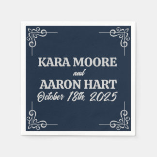 Grey on Slate Blue Edwardian Cocktail Napkin