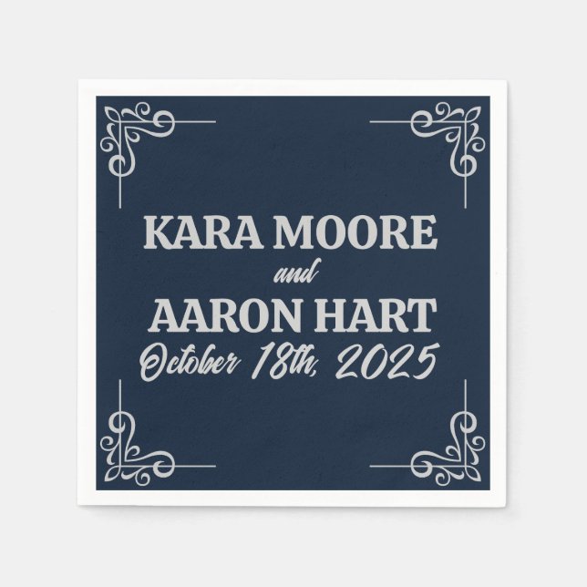 Grey on Slate Blue Edwardian Cocktail Napkin (Front)