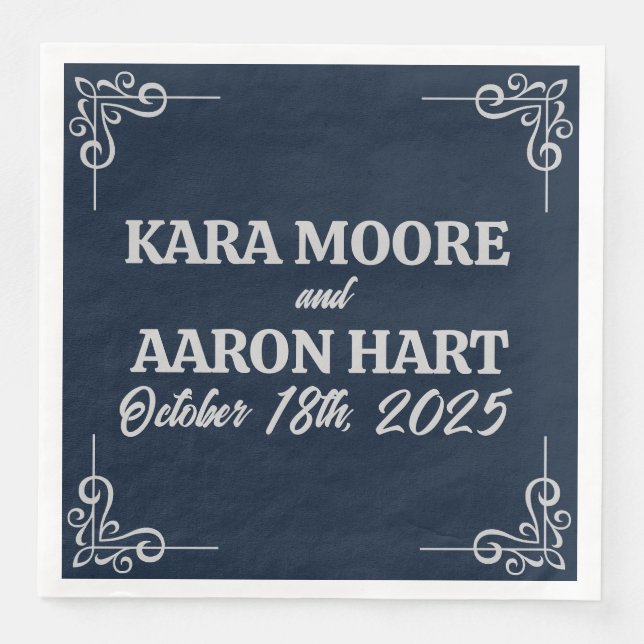 Grey on Slate Blue Edwardian Napkin (Front)