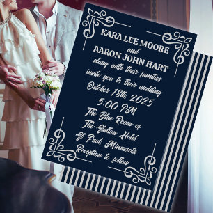 Grey on Slate Blue Edwardian Wedding Invitation