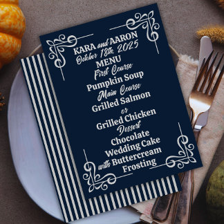 Grey on Slate Blue Edwardian Wedding Menu