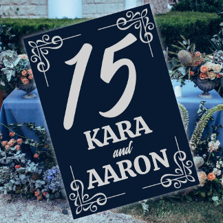 Grey on Slate Blue Edwardian Wedding Table Number