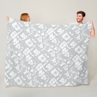 Grey or any colour & White Retro Telephone Pattern Fleece Blanket