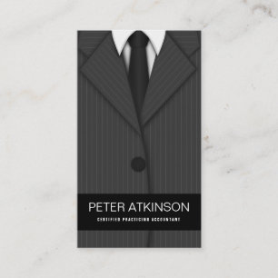Grey or Grey Pinstripe Suit Vertical Accountant Business Card