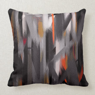 Grey Orange Abstract Painting Cushion