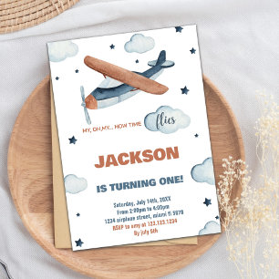 Grey Orange Aeroplane Birthday Invitations