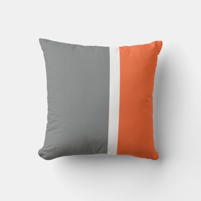 Grey Orange and White Striped Outdoor Throw Pillow (Front)