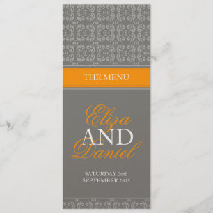 Grey & orange banded wedding dinner menu