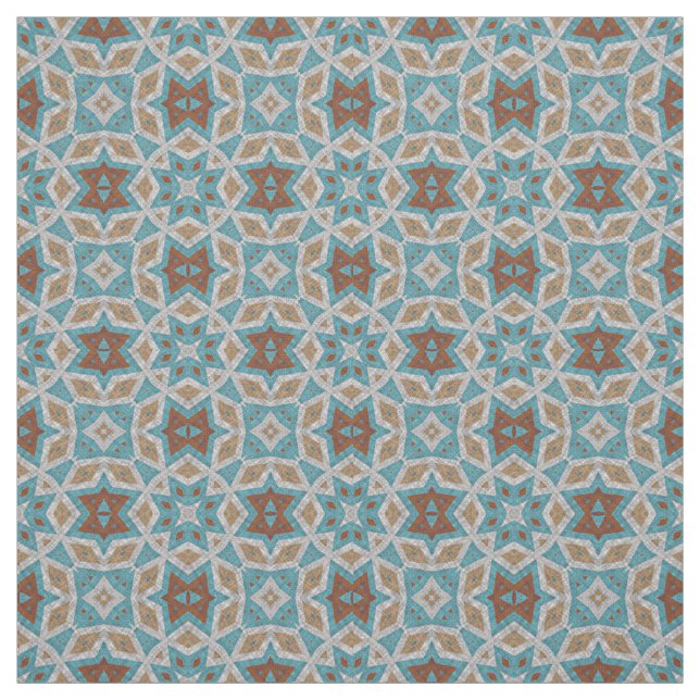 Grey Orange Brown Turquoise Ethnic Pattern Art Fabric (Swatch)