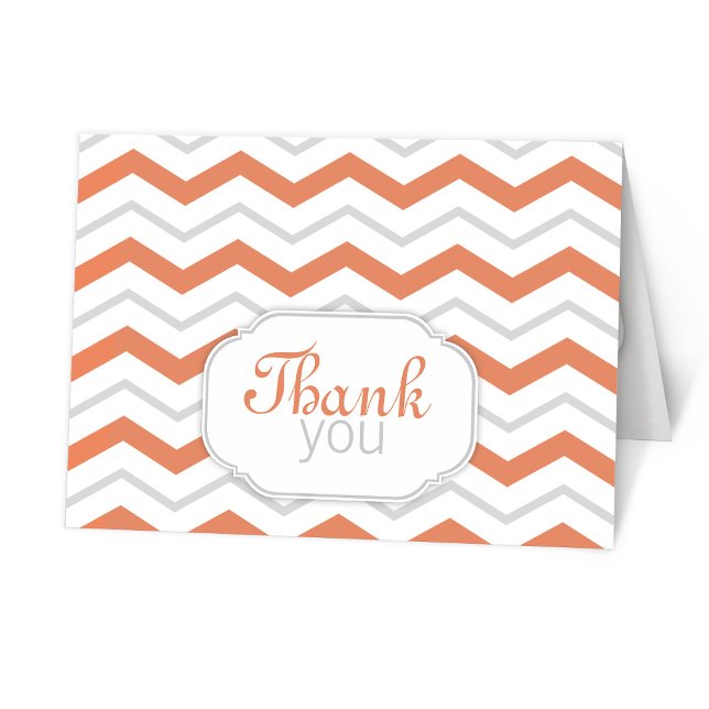 Grey Orange Chevron Modern Thank You Cards (Creator Uploaded)