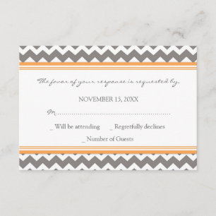 Grey Orange Chevron RSVP Wedding Card