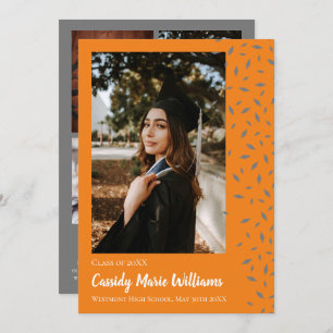 Grey Orange Confetti Graduation Announcement
