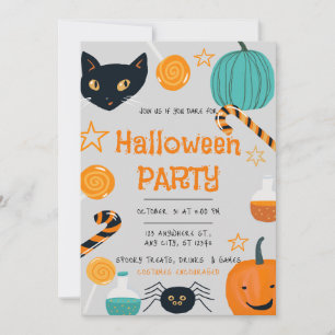Grey Orange Funny Halloween Party Invitation