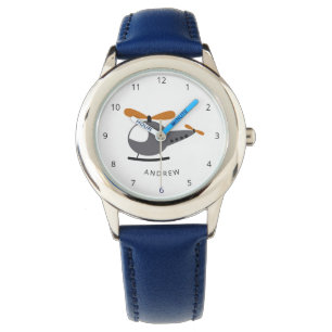 Grey & Orange Helicopter Kid Boy Name Watch