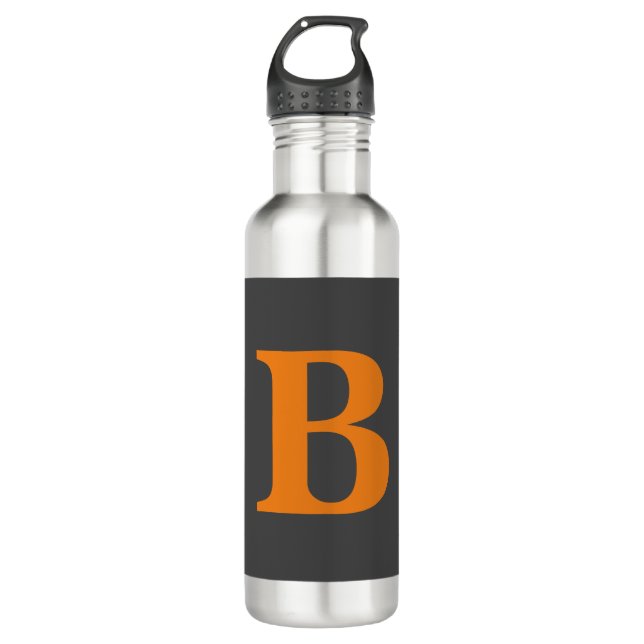 Grey orange modern monogrammed professional 710 ml water bottle (Front)
