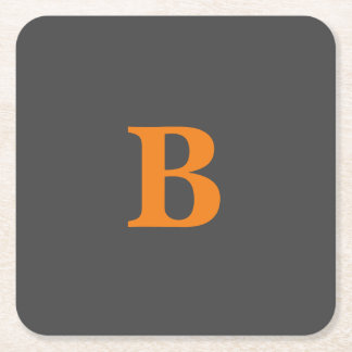 Grey orange modern monogrammed professional square paper coaster