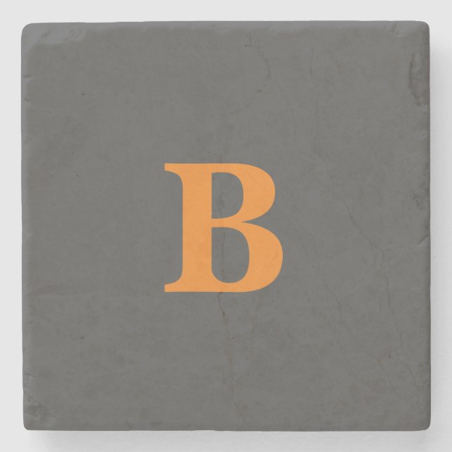 Grey orange modern monogrammed professional stone coaster (Front)