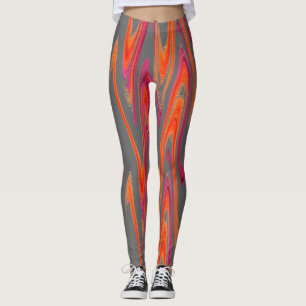Grey Orange Pink Pattern Handmade Yoga Pants