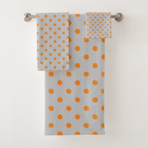 Grey Orange Polka Dot Bath Towel Set