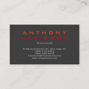 Grey orange red trendy manager business card