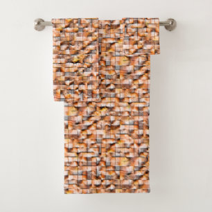 Grey orange rough ceramic tile with flaws, digital bath towel set