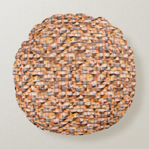 Grey orange rough ceramic tile with flaws, digital round cushion