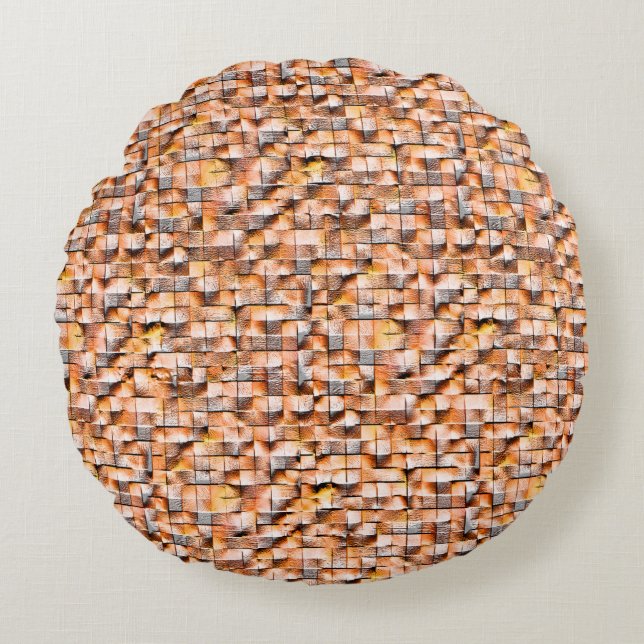Grey orange rough ceramic tile with flaws, digital round cushion (Front)