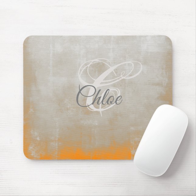 Grey orange rustic Abstract monogram Mouse Mat (With Mouse)