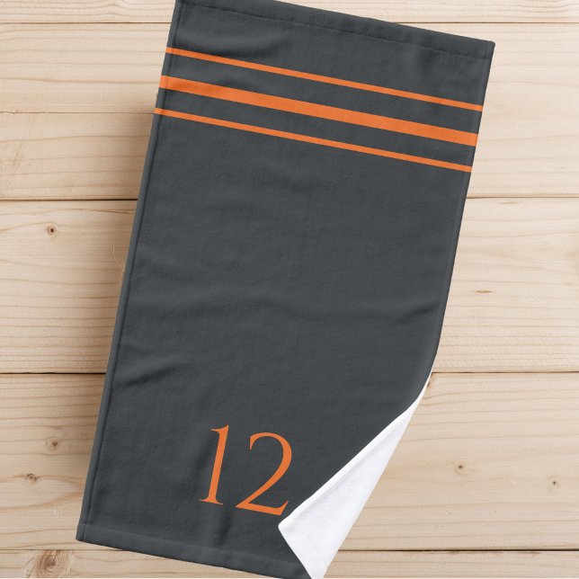 Grey Orange Stripes & Custom Player Jersey Number Hand Towel (Creator Uploaded)