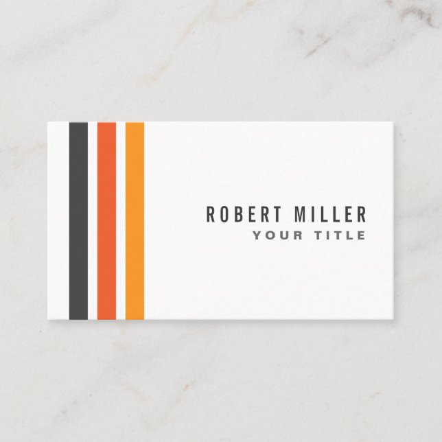Grey orange stripes modern stylish white business card (Front)