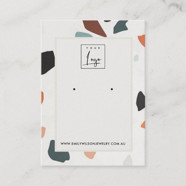 Grey Orange Terrazzo Earring Stud Display Logo Business Card (Front)