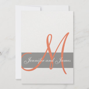Grey Orange Wedding Invitation   Monogram Names