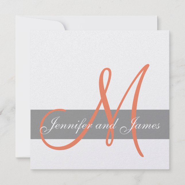 Grey Orange Wedding Invitation | Monogram Names (Front)