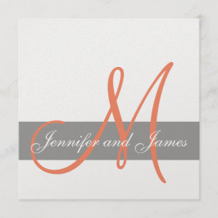 Grey Orange Wedding Invitation   Monogram Names