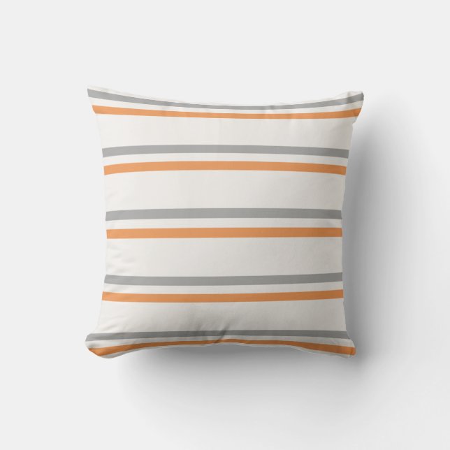 Grey, Orange, White modern Lines in Autumn Trend Cushion (Front)